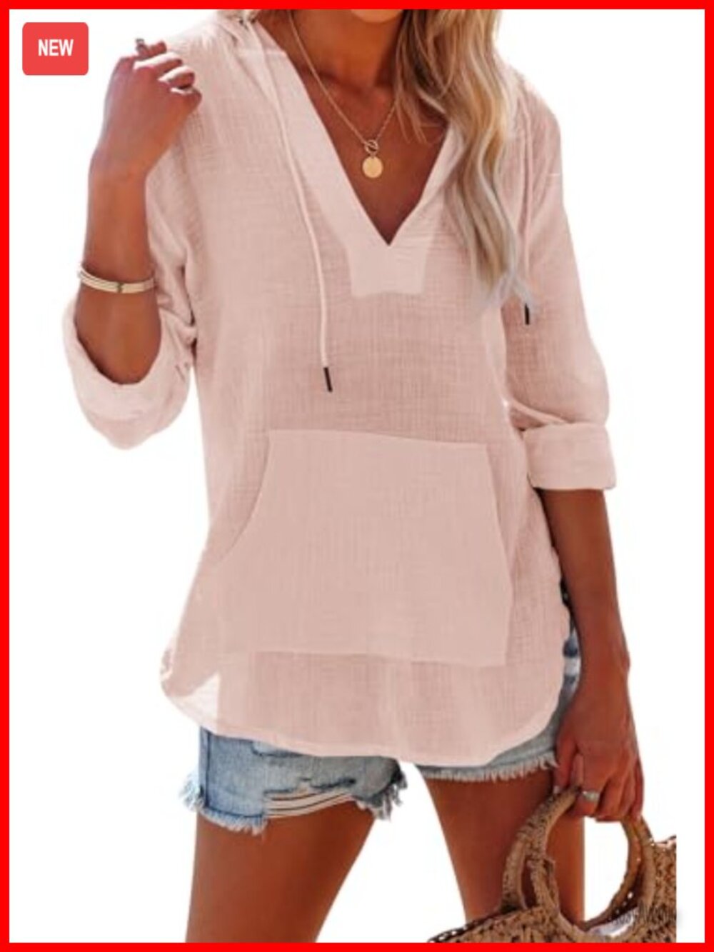 Women's 100% Cotton Beach Cover Up Hoodie Sweatshirt Long Sleeve Tunic Top